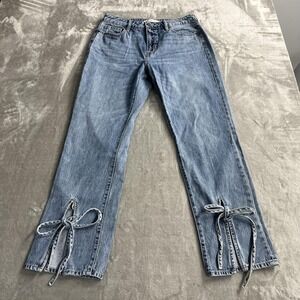 Hidden Jeans Womens 29 Blue High Rise Straight Tie Bow Slit Hem Denim Pants